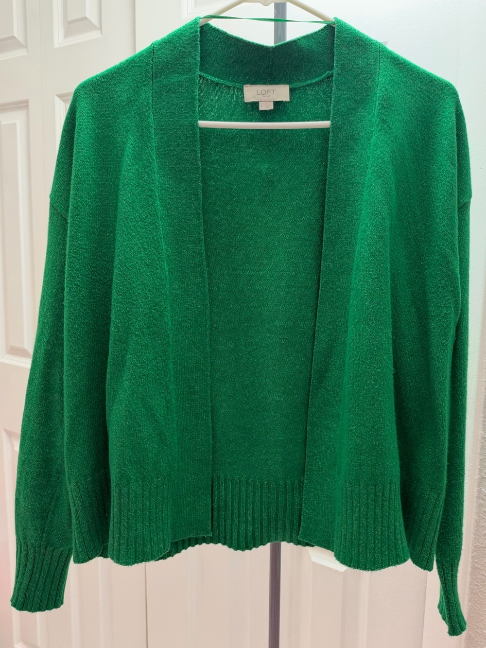 LOFT Emerald Green Open Front Knit Cardigan